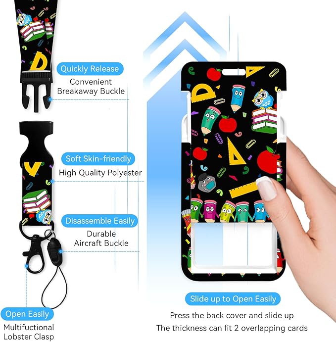 Cute Teacher Owl Badge Holder with Retractable Reel and Breakaway Lanyard,Badge Clips Retractable Heavy Duty Badge Reel,Funny Keychain,ID Holder with Breakaway Lanyard for School Nurse Office Teen