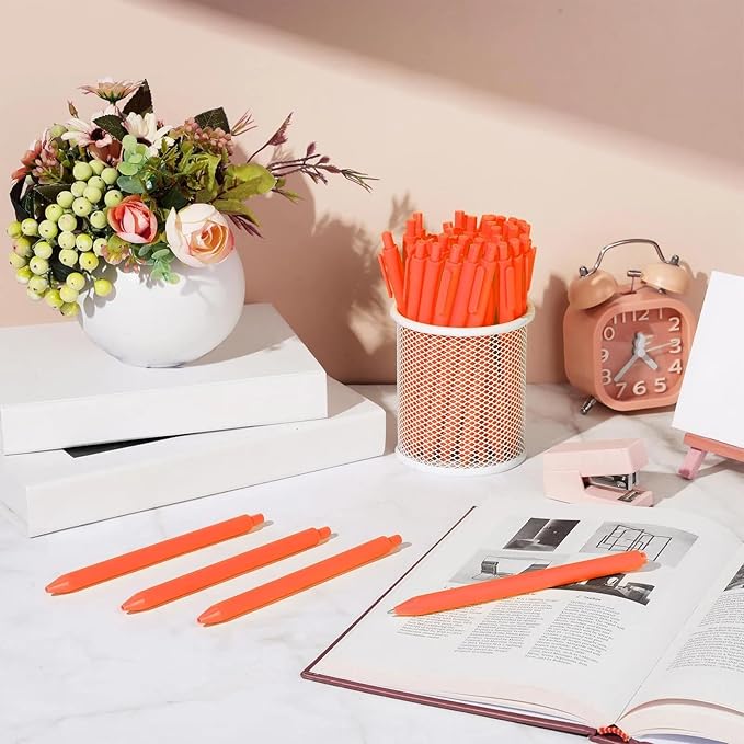 Fulmoon 50 Pcs Ballpoint Pens Bulk Retractable Comfortable Writing Pens Cute Back to School Supplies in Medium Point 1.0 mm for Teacher Student Bridal Shower Baby Shower (Orange)