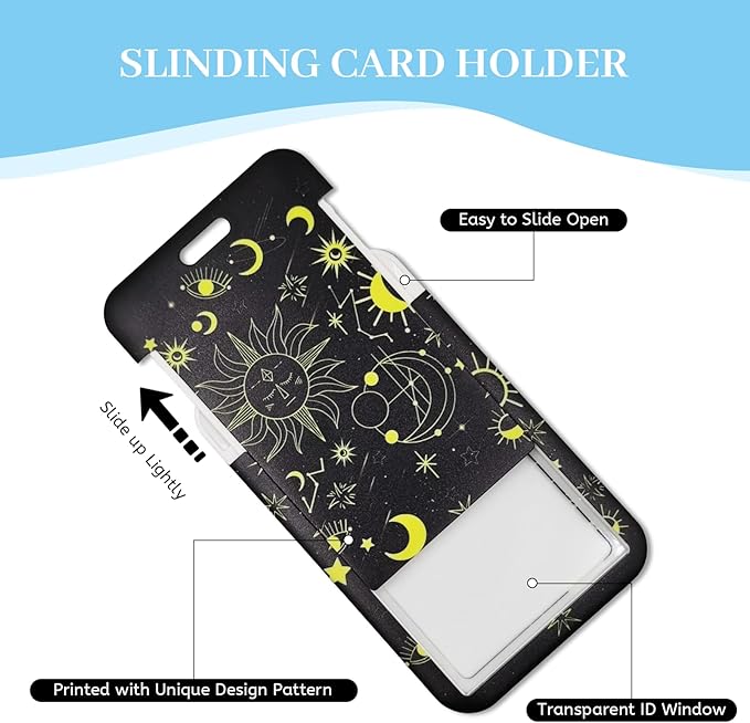 Lanyards for Id Badges, Sun Moon Badge Holder with Retractable Reel Clip, Work Name Tags Keychain Lanyard ID Card Protector Cover Case for Women Teacher Nurse Nursing Doctor Office