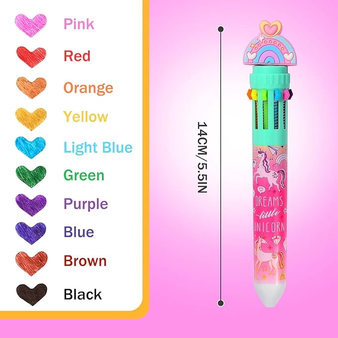 Multicolor Ballpoint Pen 0.7 mm, 10-in-1 Colored Pens Fine Point Retractable Cute Cartoon Unicorn Ballpoint Pens for Office School Students Kids Christmas Gift, 6 Pack