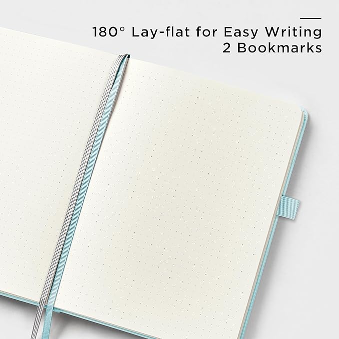 &And Per Se Dotted Journal Notebook, A5 Hardcover Leather Bullet Dotted Journal, 160 Pages 100 gsm Thick Dotted Paper,3 Sheets of Stickers Included - 5.7'' x 8''(Cyan)