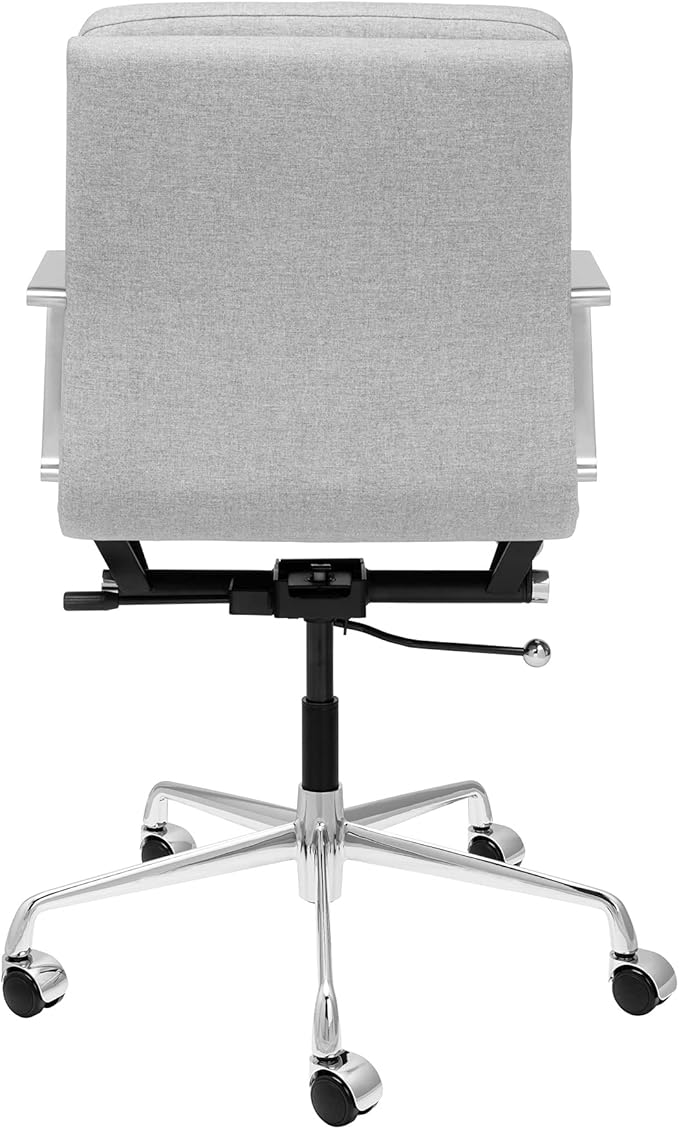 Laura Davidson Furniture SOHO II Padded Management Office Chair - Mid Back Desk Chair with Arm Rest, Swivel & Cushion Availability, Made of Poly-Cotton Fabric, Grey Fabric, Computer Chair