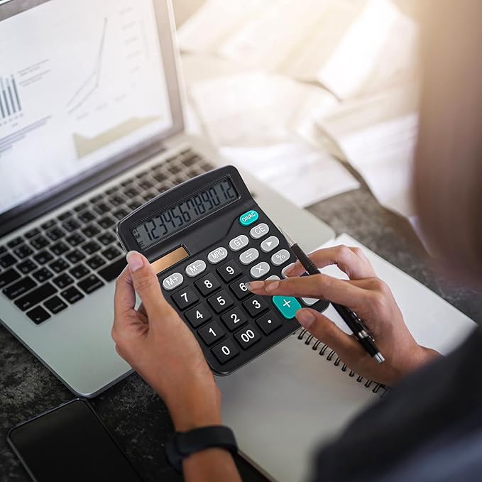 8 Pack Desktop Calculator 12 Digit, Solar Battery Basic Calculator, Dual Power Electronic Calculators with Large LCD Display, Sensitive Button Handheld Calculator for Office Home School, Black