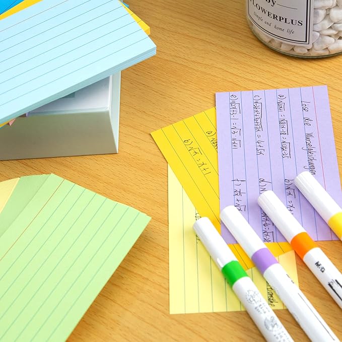 Koogel Colored Index Cards 3x5, 300 Count, Ruled Lined both Side, 8 Assorted Colors, Flash Cards for Studying, Heavy Note Cards for Office, Home and School