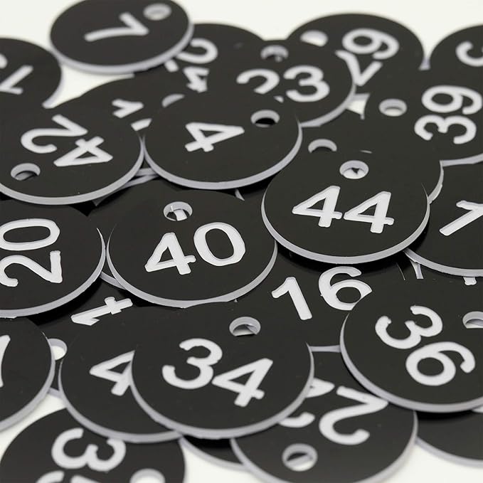 StayMax Plastic ID Number Tags Engraved Tags Key Tags Without Key Rings (Black, 501-1000)