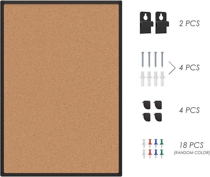 Board2by Bulletin Board 48 x 36, Black Aluminium Framed 4x3 Corkboard , Large Wall Mounted Notice Board with 18 Push Pins for School, Home & Office