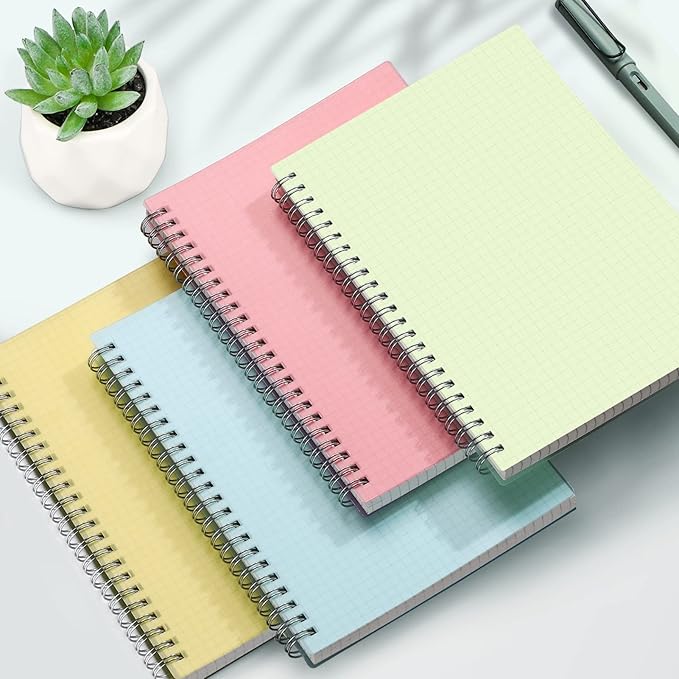 AHGXG Graph Paper Notebook 3 Pack - A5 Grid Spiral Notebook, 100gsm Thick Graph Paper, Transparent Hardcover, for Women School Artist Writing Drawing, 80 Sheets, 5.7"x 8.3", Yellow, Green, Pink
