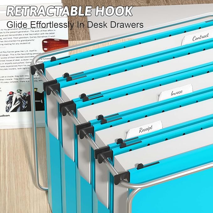 Plastic Hanging File Folders Expandable,12 Pack Extra Capacity Hanging File Folder Letter Size,2 Inch Expansion Heavy Duty Folders,Adjustable Tabs,Hanging Folder Designed for Bulky Files(Blue)