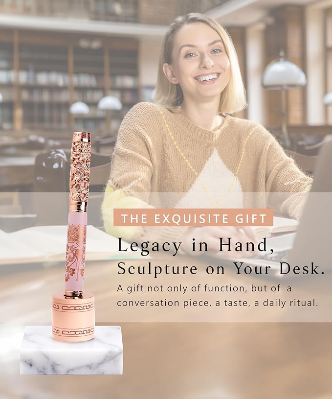 Executive Rollerball Pen Sets With Stand - Museum Art Collections - Crafting Timeless Beauty - Luxury Pen Gift & Office Desk Decor, German SCHMIDT refill, Solid Metal & Marble Texture