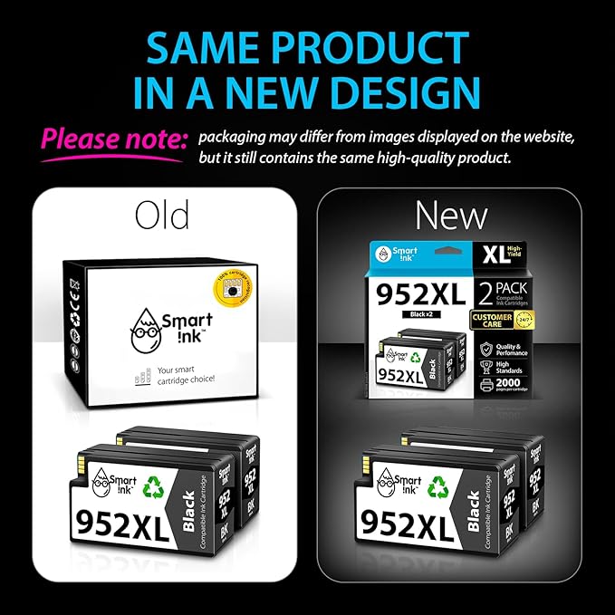 Smart Ink Compatible Ink Cartridges Replacement for HP 952XL HP 952 XL (2 Black Combo Pack) to use with HP Printer OfficeJet Pro 8710 7740 8720 8715 8210 7720 8740 8725 8700 OfficeJet 8702
