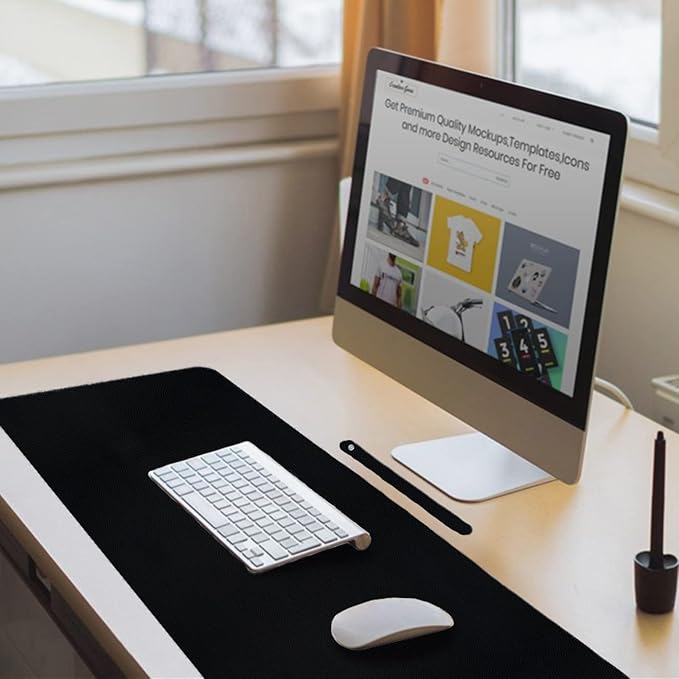 Boutilon Leather Desk Pad 24"x 14" Non-Slip Mouse Pad,Office Desk Mat,Waterprooft PU Leather Desk Blotter,Desk Pad Protector,Desk Writing Pad for Home Office Decor (S-Black)