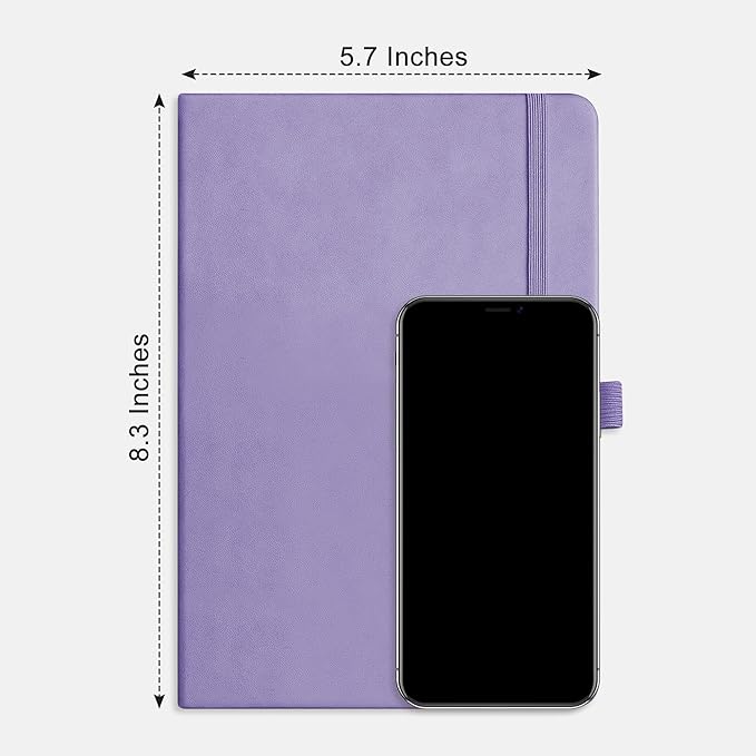 RETTACY Bullet Dotted Journal Notebook, 2-Pack, 160 Numbered Pages per Pack, A5 Medium Size (5.7'' x 8.3''), 120 GSM Thick Paper, Leather Hardcover, for Bullet Journaling (Black & Purple)