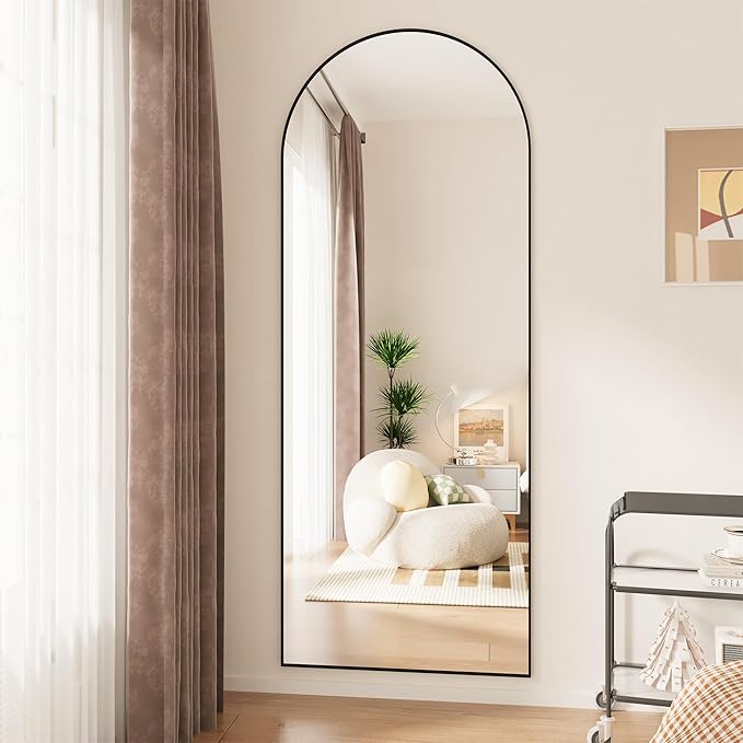 Hasipu 81" x 41" Arched Full Length Mirror Extra Large Wall Mounted Hanging or Leaning Mirror, Aluminum Frame Tempered Glass Rectangle Mirror, for Bedroom Living Room Cloakroom, Black