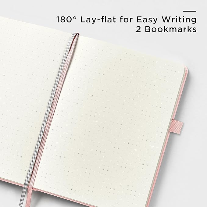 &And Per Se Dotted Journal Notebook, A5 Hardcover Leather Bullet Dotted Journal, 160 Pages 100 gsm Thick Dotted Paper,3 Sheets of Stickers Included - 5.7'' x 8''(Pink)