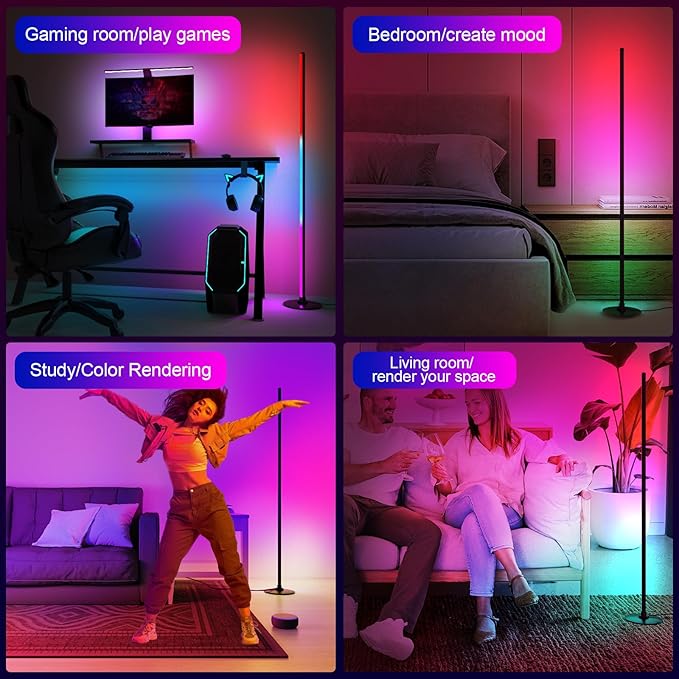 LED Floor Lamp, Corner Floor Lamp with Alexa, Smart Modern Floor Lamp with Music Sync 16 Million Colors & 68+ Scene RGB Floor Lamp with APP and Remote Control, for Bedroom Living Room