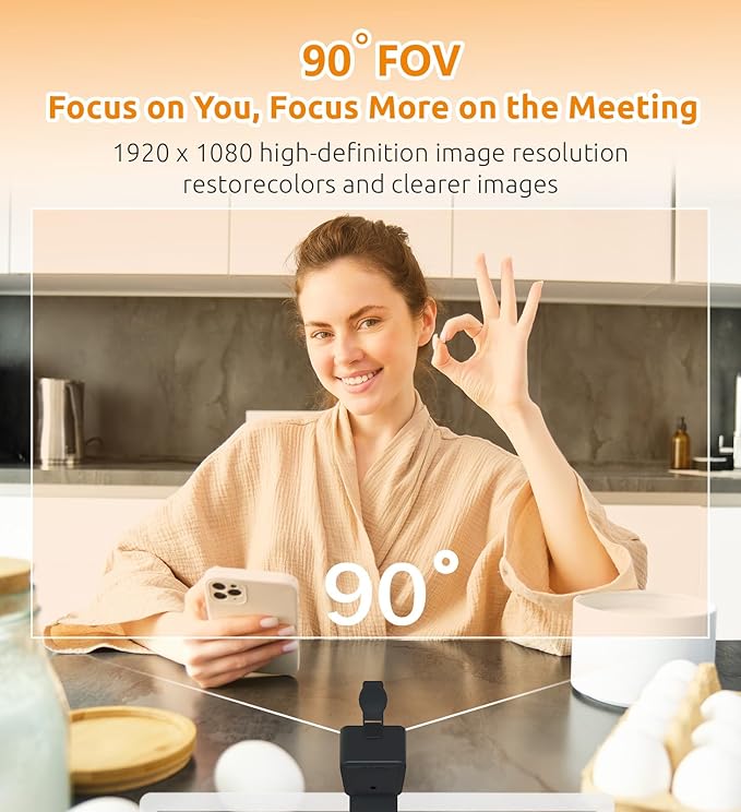 TOUCAN 1080P HD Webcam with Built-in Noise-Cancelling Mic & Privacy Shutter – Wide 90° Angle, Plug & Play USB Video Camera for Video Calls, Streaming, Home Office & Online Classes