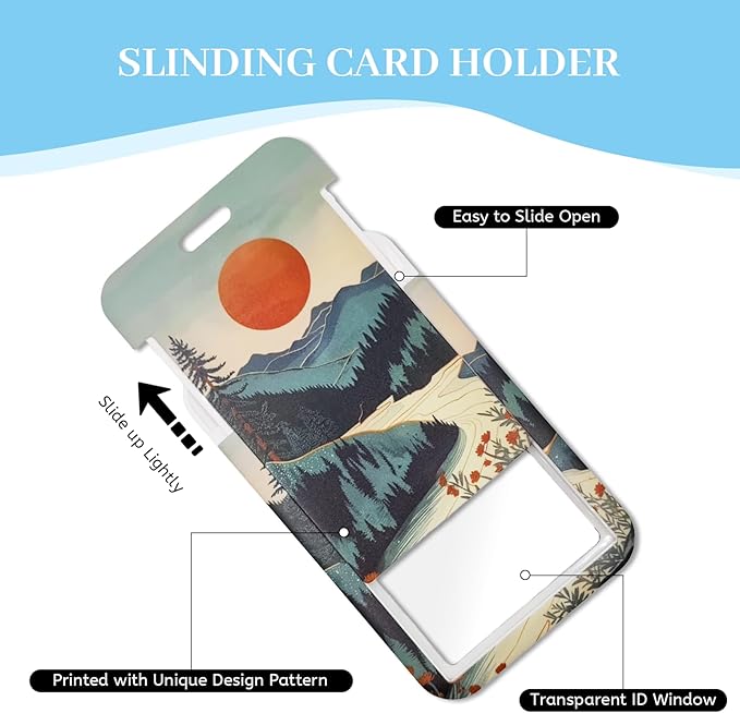 Lanyards for Id Badges, Badge Holder with Retractable Reel Clip, Sunrise Sunset Mountain Tree Work Name Tags Keychain Lanyard ID Card Protector Case for Women Teacher Nurse Doctor Office