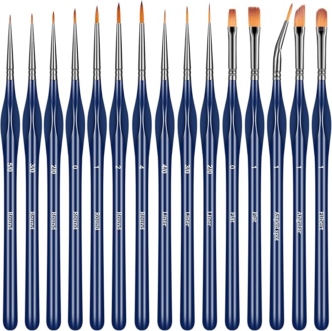 Detail Paint Brushes Set - 15pcs Miniature Paint Brushes, Art Painting for Acrylic Watercolor Gouache Oil & Face Painting, Models, Citadel, Figurine and Paint by Number Kit for Adults