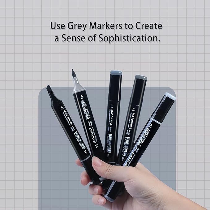 Gray Grey Alcohol Markers Brush Tip, 20pc Cool Warm Grey Markers Set for Adults Artist Coloring Book Shading Layering Drawing Sketching Brush Chisel Tips Gifts