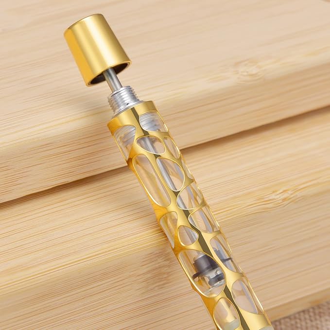 Asvine V169 Vacuum Filling Fountain Pen Extra Fine Nib, Water Drop Skeleton Overlay Gold Trim Transparent Clear Acrylic Pen Case Set