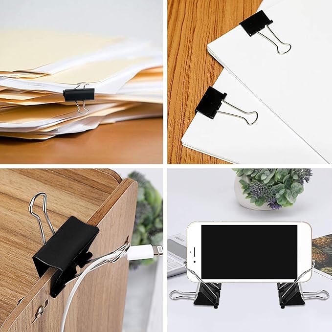 SANNIX 100 PCS Binder Clips Assorted Sizes, X Large, Large, Medium, Small, Mini and Micro, Binder Clips Paper Clamps for Office Home School