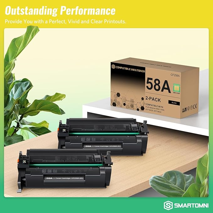 58A CF258A Black Toner Cartridge 2 Pack (with Chip) Works with HP Pro MFP M428dw M428fdw M428fdn M428, Pro M404n M404dn M404dw M404, Enterprise MFP M430f M406dn M430 M406 Series Printer | 58A 58X