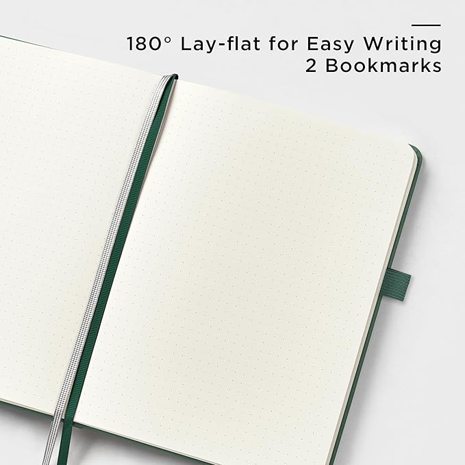 &And Per Se Dotted Journal Notebook (5 Packs), A5 Hardcover Leather Dotted Journal, 160 Pages 100 gsm Thick Paper, 3 Sheets of Stickers Included- 5.7'' x 8'' (Green