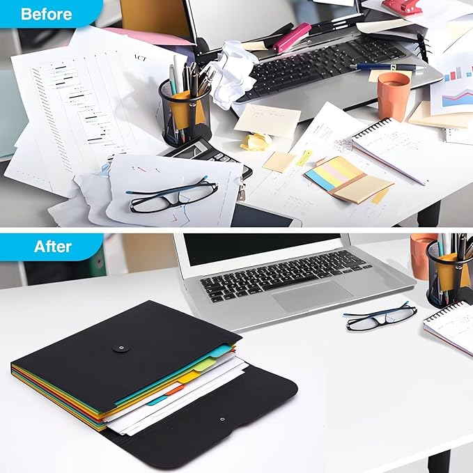Blue Lake ECOLIFE Expanding File Folder Accordion Plastic Free 7 Pocket Rainbow Divider Expandable Folders Organizer Black