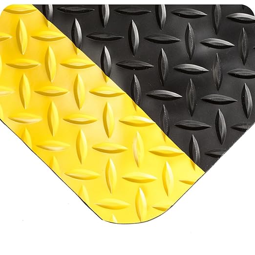Wearwell 414.1516x4x10BYL Diamond-Plate SpongeCote UltraSoft Mat, 10' Length x 4' Width x 15/16" Thick, Black with Yellow