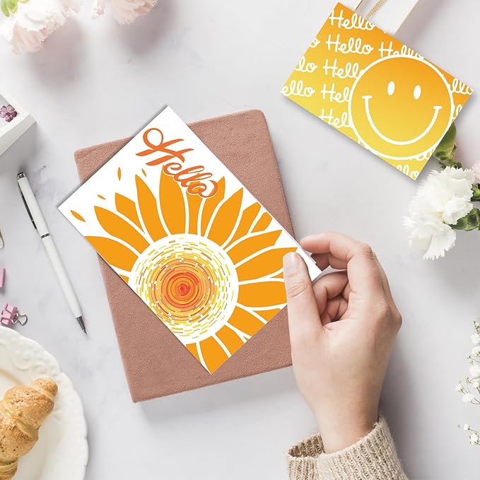 60 Hello Postcards for Mailing Bulk Blank Greeting Cards 4 x 6 Inch Sunny Sunflower Colorful Smiley Face Post Cards for Kids Adults Teachers Students Assorted Blank Note Cards 5 Hello Designs