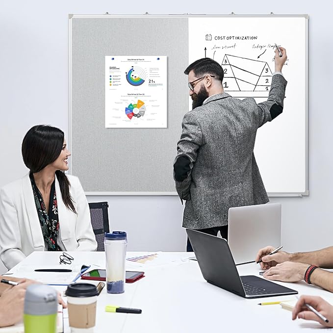 DOLLAR BOSS Foldable Linen Cork Board White Board Combo 60 x 40 in Extra Large Magnetic Whiteboard Dry Erase Bulletin Board Portable Double Sided Aluminum Frame Pin Board for School Office, Grey