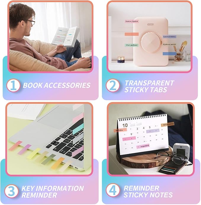 4200 Pcs Sticky Tabs - Colorful Book Tabs, Transparent Sticky Tabs for Books, Sticky Note Tabs, Page Markers Tabs, Book Markers, Page Tabs, Book Tabs for Annotating Books, Book Sticky Tabs