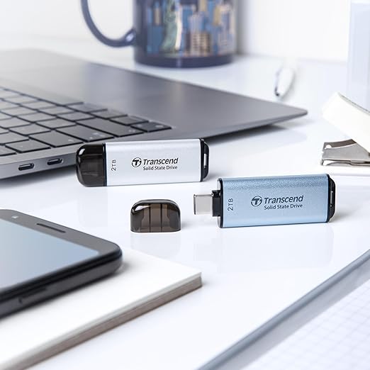 Transcend 2TB External SSD, USB 3.2 Gen2, Up to 1,050MB/s, Portable SSD with Type C, for Steam Deck, ROG Ally, MSI Claw, Windows & Mac, iPhone, iPad, Android, PS5, Xbox, Smart TV, Silver