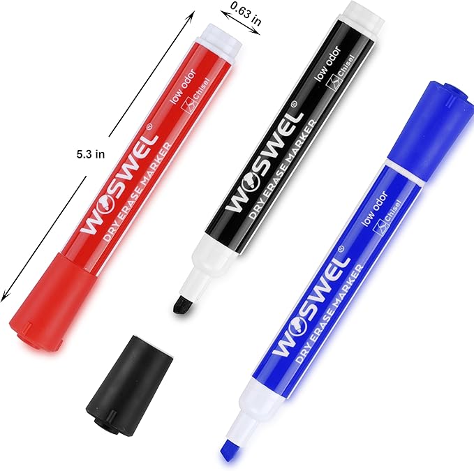 Dry Erase Markers, 60 Bulk Pack, 12 Assorted Colors Chisel Tip Whiteboard Markers, Chisel Point Low Odor Dry Erase Markers