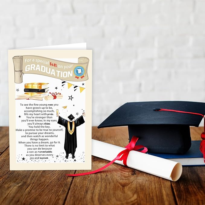 Graduation Gifts for Son, College High School Graduation Card 2025 with Envelope, Congratulations Card for Him from Dad Mom, To My Special Son Card