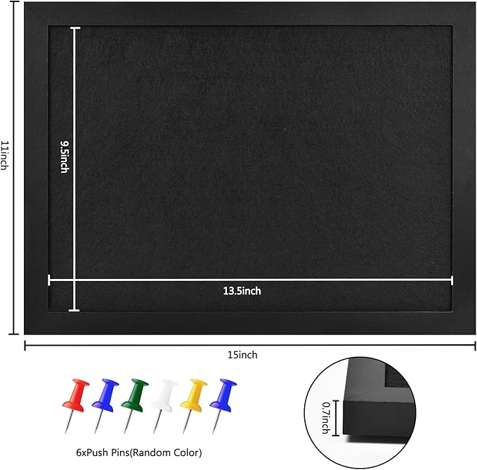 Cork Board Bulletin Board Wood Framed Display with Felt, Pin Board for Jewelry, Notes, Memos, Photos, Home, Kitchen, Office, School, Wall, 15"x11", Wood Framed(Black) & Felt(Pink)