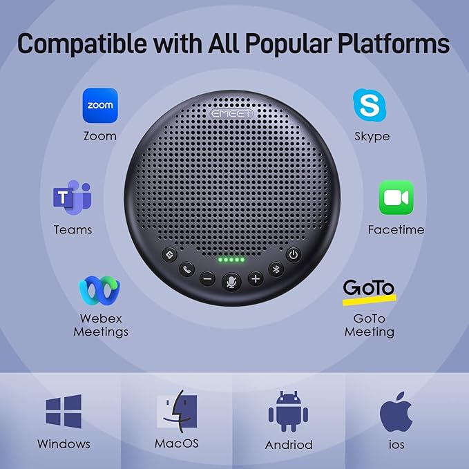 EMEET Conference Speaker and Microphone w/8+1 Mics, 360° Voice Pickup, Noise Reduce, Bluetooth/USB/Dongle Speakerphone for 14 People w/Daisy Chain for 25, Compatible w/Leading Platforms, 2024 Version