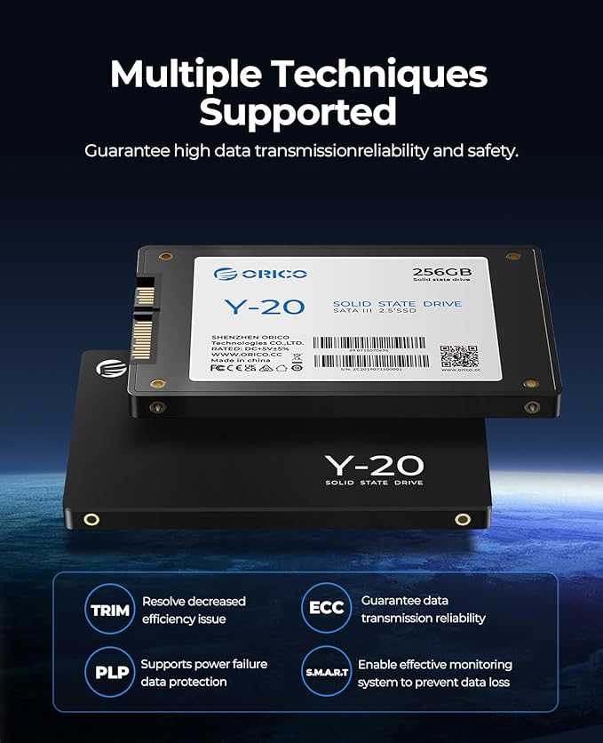 ORICO 512GB SATA SSD 2.5 Inch Internal Solid State Drive, Read Speed up to 500MB/s, SATA III 6Gbps for Desktop Laptop NAS DIY External Drive - Y20