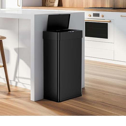 AthLike Sensor Trash Can, Touchless Motion Sensor Trash Bin, Smart Automatic Garbage Can with Soft-Close Lid, Bag Retainer Ring and Display Light,for Kitchen,Living Room Office (Black, 13.2 Gal)