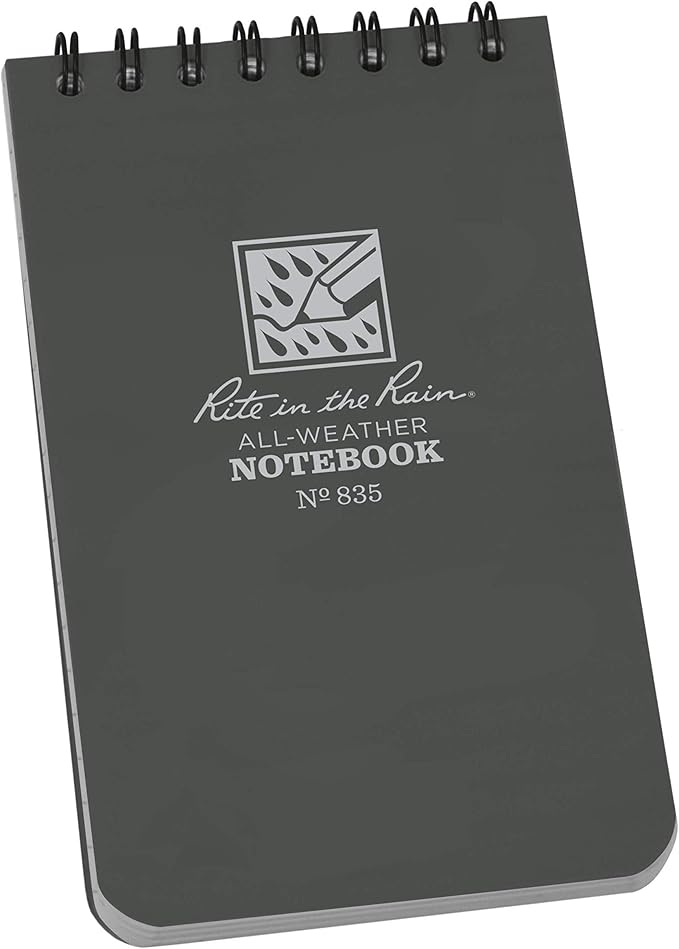 Rite in the Rain Weatherproof Top Spiral Notebook, 3" x 5", Gray Cover, Universal Pattern, 6 pack (No. 835L6)
