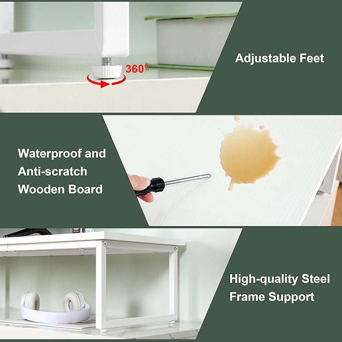 Clikuutory 59" Large TV Riser for 32-75 inch TVs, Tabletop Stand with Steel Legs, Storage & Dual - Screen Office Desk Function, Ideal for Home Office, Bedroom, Living Room, White