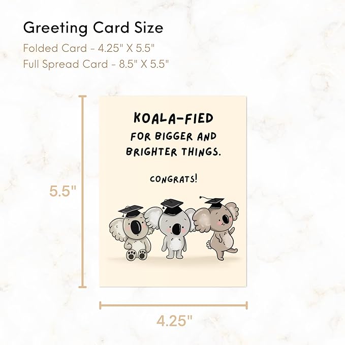 ALY LOU Graduation Card Funny for Him/Her, Congratulations Grad Card for Students Son Daughter, College High School University Greeting Cards (Koala-fied)