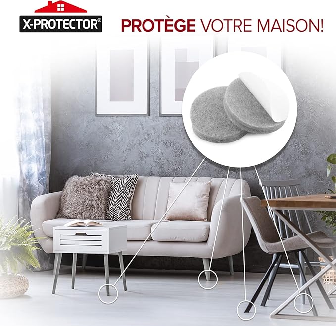 Felt Furniture Pads X-PROTECTOR - 48 Premium Felt Pads Floor Protector - Chair Felts Pads for Furniture Feet Wood Floors - Best Furniture Pads for Hardwood Floors - Protect Your Hard Floors! (Grey)