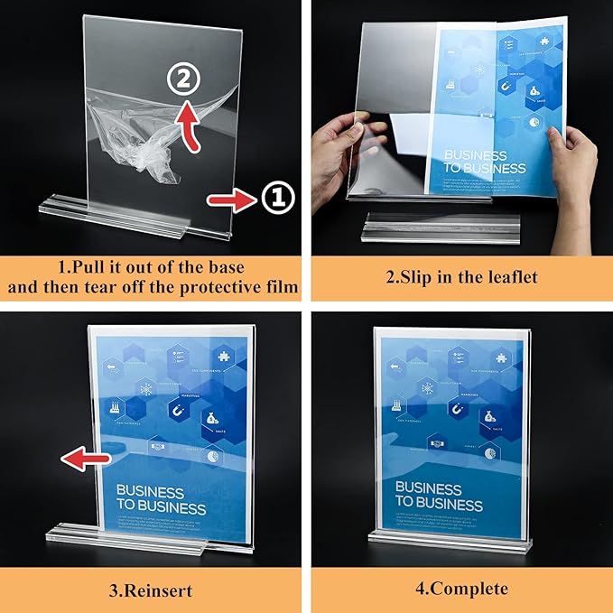 Arrobust Acrylic Sign Holder 8.5 x 11 Inches, 12 Pack Clear Display Table Top Signs Stand, Double Sided Vertical Flyer Holder,Plastic Frames Paper Holder for Stores Home Office Menu Retail Show Fair