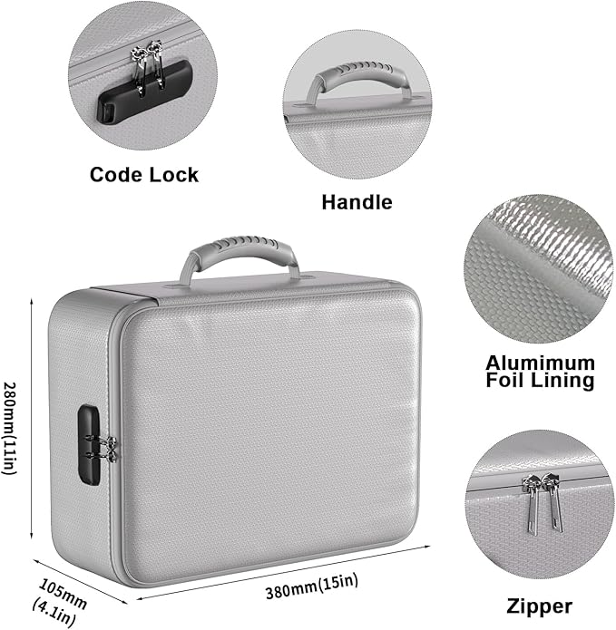 DocSafe 5200°F Document Organizer with Lock,Upgraded Heat Insulated Fireproof&Waterproof Box 8 Layers File Organizer,Portable Home Travel Safe Storage for Important Documents, Files,Silver (Soft)