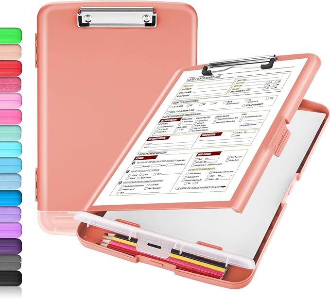 Sooez Clipboard with Storage, High Capacity Nursing Clip Board 8.5 x 11 with Pen Holder & Low Profile Clip, Plastic Clipboards Case Box, Teacher Must Haves School Office Supplies, Letter Size/ A4