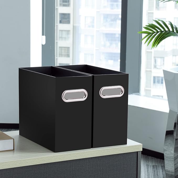 Oterri File Organizer, 4 Packs Small Storage Box, Cardboard File Folder Organizer, Collapsible File Box, Hanging File Organizer for Letter Size, Portable File Box with Handle, Only Box(Black)