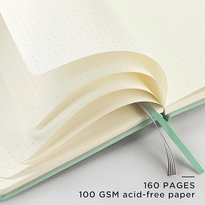 &And Per Se Dotted Journal Notebook, A5 Hardcover Leather Bullet Dotted Journal, 160 Pages 100 gsm Thick Dotted Paper,3 Sheets of Stickers Included - 5.7'' x 8''(Light Green)