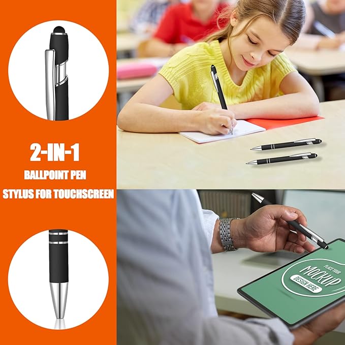 24 Pcs Blue Ink Ballpoint Pen with Stylus Tip 2 in 1 Ballpoint Pen 1.0 mm Blue Ink Metal Stylus Pen for Touch Screens Coworkers, Family, Colleagues, Office (Multicolor)