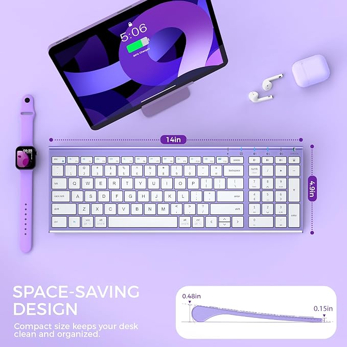 iClever Bluetooth Keyboard Quiet Typing Multi-Device USB-C Rechargeable – Slim Wireless Keyboard for Mac Windows iPad Office